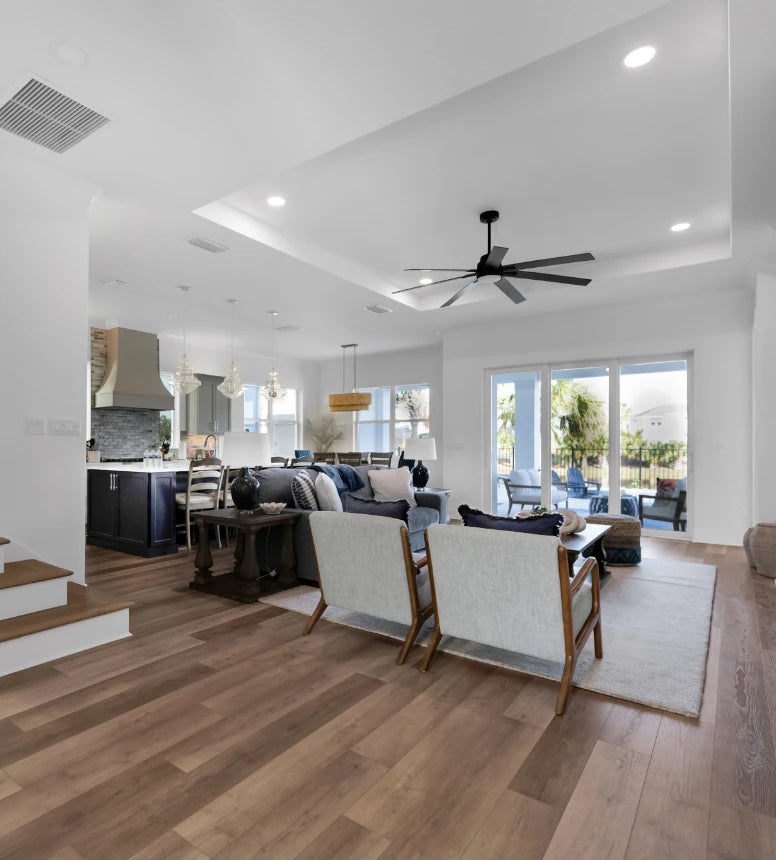 Photograph of living room facing lanai